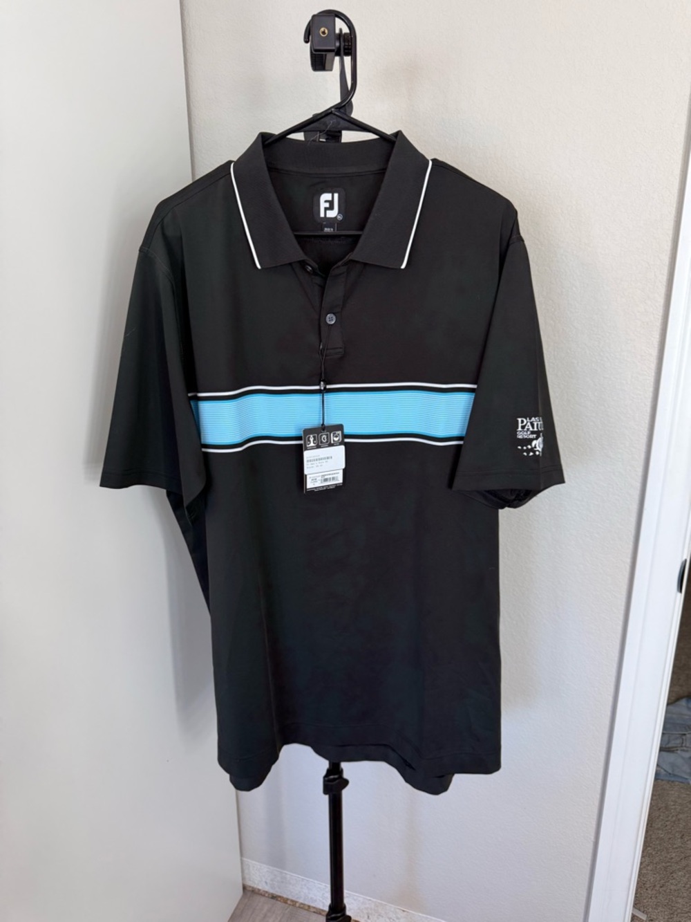 FootJoy Black Polo with Light Blue Chest Stripe